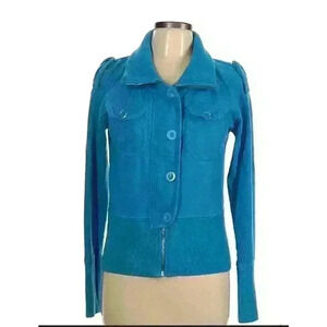BCBGMAXAZRIA Solid Blue Cotton Jacket size L